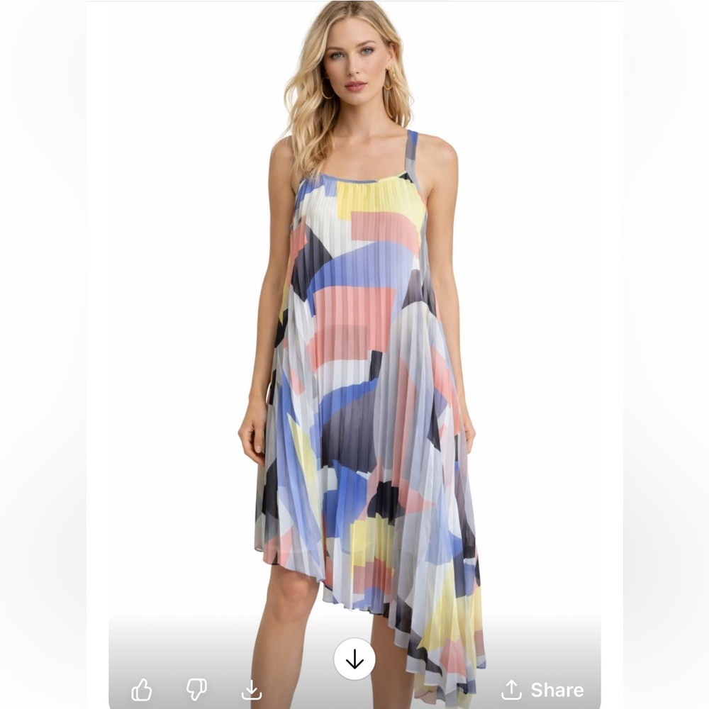 Madison Pleated Dress Asymmetric Hemline Multi Pastel Colors Lined Size XS NWT
